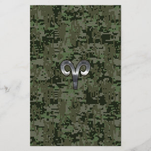 Silver Aries Zodiac Symbol Green Digital Camo Briefpapier