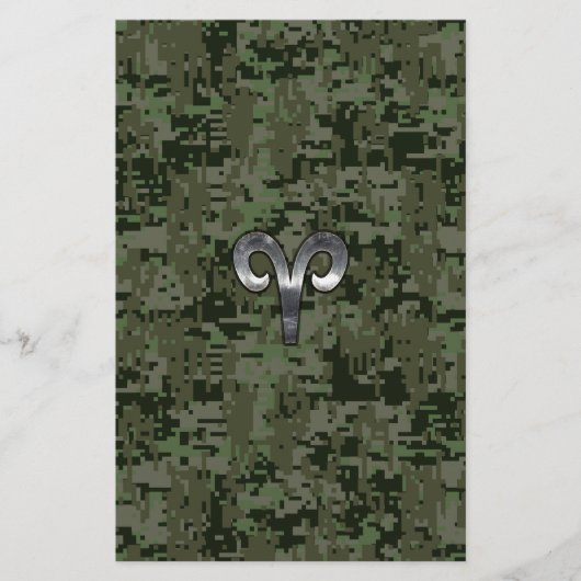 Silver Aries Zodiac Symbol Green Digital Camo Briefpapier (Voorkant)