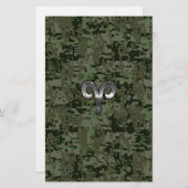 Silver Aries Zodiac Symbol Green Digital Camo Briefpapier (Voorkant / Achterkant)
