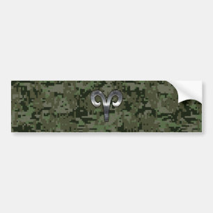 Silver Aries Zodiac Symbol Green Digital Camo Bumpersticker