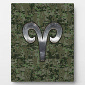 Silver Aries Zodiac Symbol Green Digital Camo Fotoplaat (Voorkant)