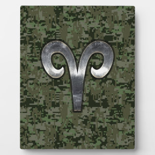 Silver Aries Zodiac Symbol Green Digital Camo Fotoplaat