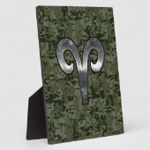 Silver Aries Zodiac Symbol Green Digital Camo Fotoplaat (Zijkant)