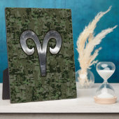 Silver Aries Zodiac Symbol Green Digital Camo Fotoplaat (Zijkant)