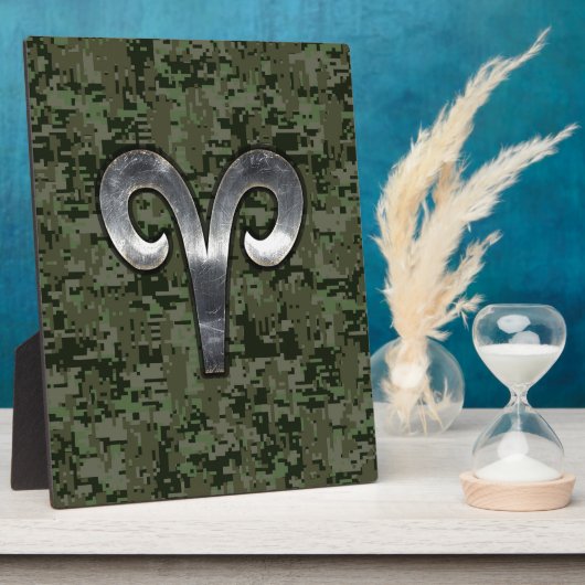 Silver Aries Zodiac Symbol Green Digital Camo Fotoplaat (Zijkant)