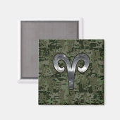 Silver Aries Zodiac Symbol Green Digital Camo Magneet (Voorkant / Achterkant)