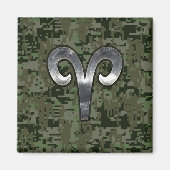 Silver Aries Zodiac Symbol Green Digital Camo Magneet (Voorkant)