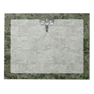 Silver Aries Zodiac Symbol Green Digital Camo Notitieblok