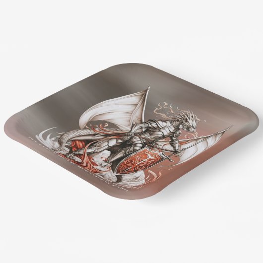 Silver Armor Dragon Sinaasappel 00e verjaardagsfee Papieren Bordje (Gebogen)