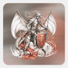 Silver Armor Dragon Sinaasappel 00e verjaardagsfee Vierkante Sticker