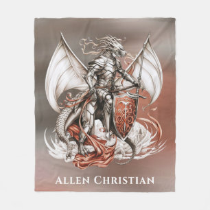 Silver Armor Dragon Sinaasappel Verjaardagsfeestge Fleece Deken