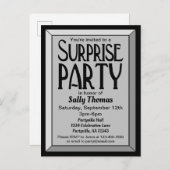 Silver Art Deco Beveled Birthday Surprise Party Uitnodiging Briefkaart (Voorkant / Achterkant)