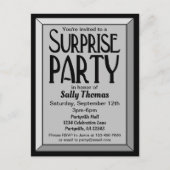 Silver Art Deco Beveled Birthday Surprise Party Uitnodiging Briefkaart (Voorkant)