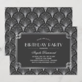 Silver Art Deco Birthday Party Kaart (Voorkant / Achterkant)