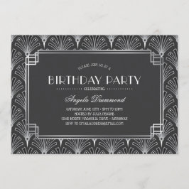 Silver Art Deco Birthday Party Kaart