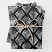 Silver Art Deco Fans on Black Inpakpapier Vel (In situ)