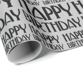 Silver Art Deco Happy Birthday Cadeaupapier (Rol Hoek)