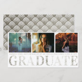 Silver Art Deco Pattern Afstuderen Foto Aankondiging (Voorkant / Achterkant)