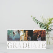 Silver Art Deco Pattern Afstuderen Foto Aankondiging (Staand voorkant)