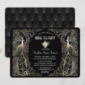 Silver Art Deco Peacocks Vrijgezellenfeest Tea Par Kaart (Voorkant / Achterkant)