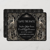 Silver Art Deco Peacocks Weddenschap sparen de dat Save The Date (Voorkant / Achterkant)