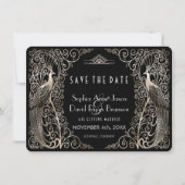 Silver Art Deco Peacocks Weddenschap sparen de dat Save The Date (Voorkant)