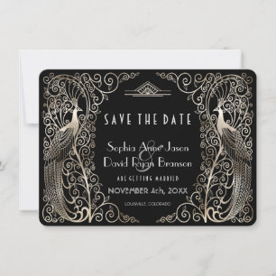 Silver Art Deco Peacocks Weddenschap sparen de dat Save The Date