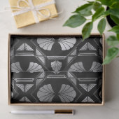 Silver Art Deco Shells op Black Decoupage Tissuepapier (Geschenk)