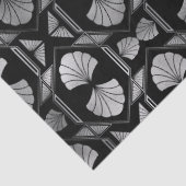 Silver Art Deco Shells op Black Decoupage Tissuepapier (Detail)