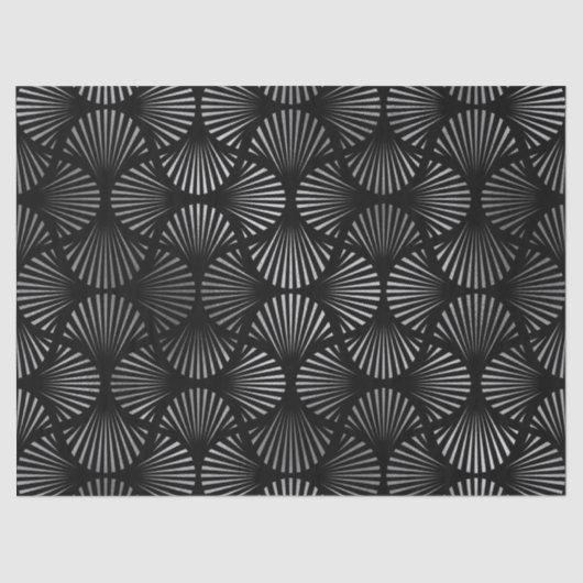 Silver Art Deco Shells op Black Decoupage Tissuepapier (Voorkant)