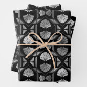 Silver Art Deco Shells op Black Inpakpapier Vel (In situ)