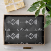 Silver Art Deco Style Flowers op Black Decoupage Tissuepapier (Geschenk)