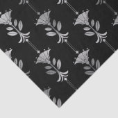 Silver Art Deco Style Flowers op Black Decoupage Tissuepapier (Detail)