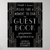 Silver Art Deco Weddenschap Editable Guest Book Poster (Voorkant)