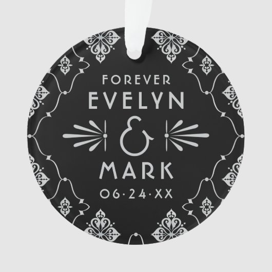 Silver Art Deco Wedding Monogram Foto Ornament (voorkant)