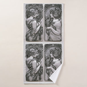Silver, Art nouveau, design, vrouwen, Mucha, beaut Badhanddoek