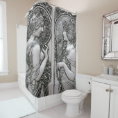 Silver, Art nouveau, design, vrouwen, Mucha, beaut Douchegordijn (In situ)
