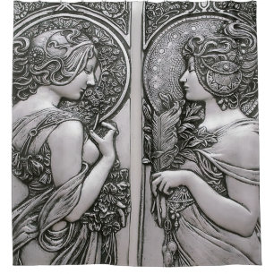 Silver, Art nouveau, design, vrouwen, Mucha, beaut Douchegordijn