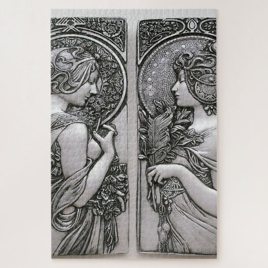 Silver, Art nouveau, design, vrouwen, Mucha, beaut Legpuzzel (Verticaal)