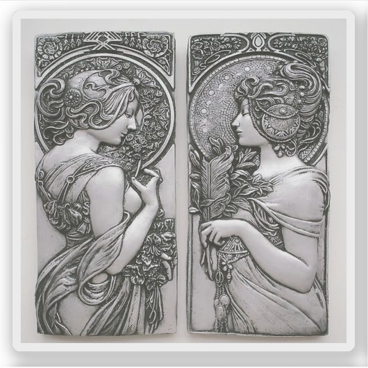 Silver, Art nouveau, design, vrouwen, Mucha, beaut Sticker (Voorkant)