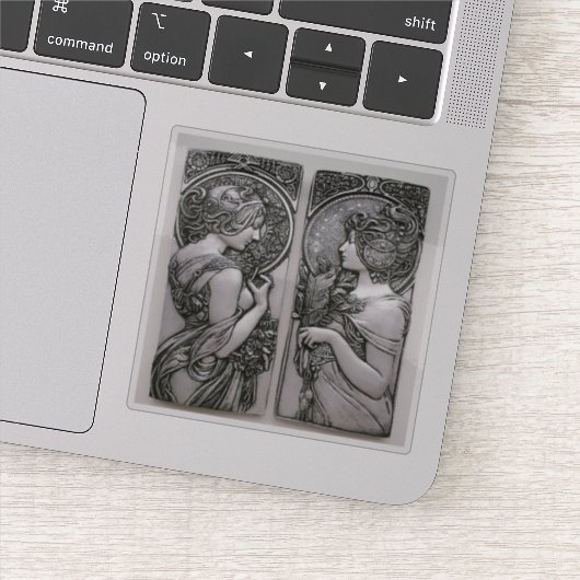Silver, Art nouveau, design, vrouwen, Mucha, beaut Sticker (Detail)