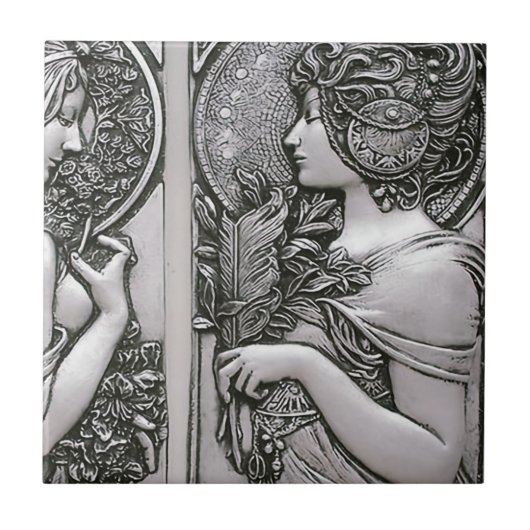 Silver, Art nouveau, design, vrouwen, Mucha, beaut Tegeltje (Voorkant)