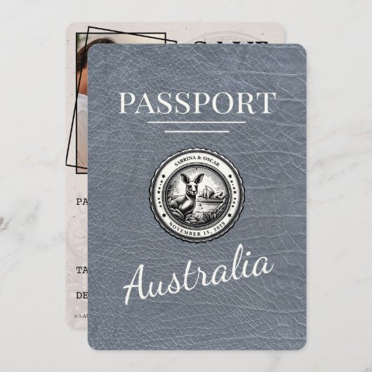 Silver Australia Passport Bewaar de datum Save The Date (Voorkant / Achterkant)