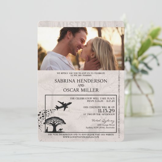 Silver Australia Passport Wedding Kaart (Staand voorkant)