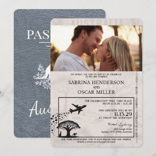 Silver Australia Passport Wedding Kaart