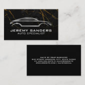 Silver Auto-Logo | Zwart marmeren achtergrond Visitekaartje (Voorkant / Achterkant)