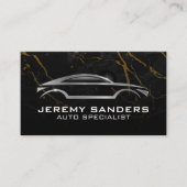 Silver Auto-Logo | Zwart marmeren achtergrond Visitekaartje (Voorkant)