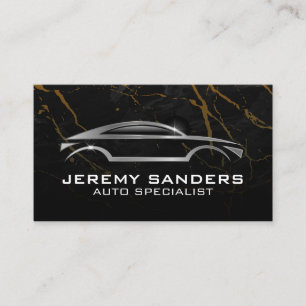 Silver Auto-Logo   Zwart marmeren achtergrond Visitekaartje