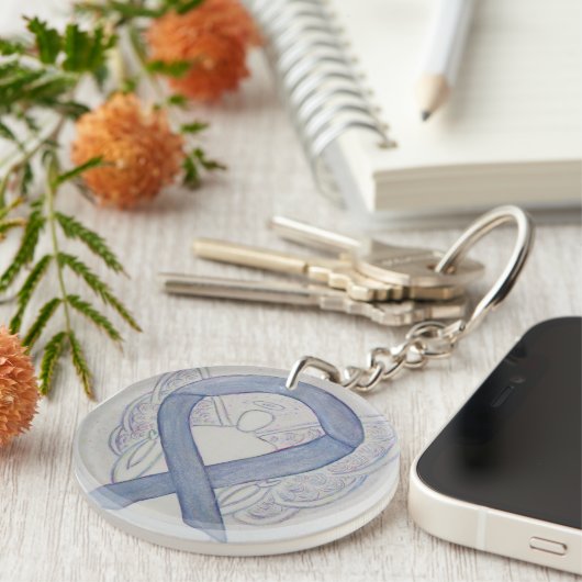 Silver Awareness Ribbon Angel Gepersonaliseerd Key Sleutelhanger (Voorkant Rechts)