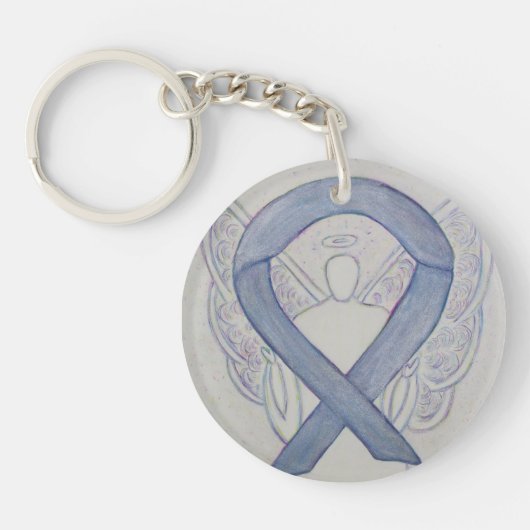 Silver Awareness Ribbon Angel Gepersonaliseerd Key Sleutelhanger (Voorkant)